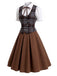[Prevendita] 3PCS Completo Gonna Marrone Scuro Anni '50 con Camicetta a Maniche Sbuffo Gilet a Quadri 3