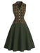 [Prevendita] 2PCS Completo Gonna Verde Scuro Anni '40 a Quadri con Gilet e Linea A 2