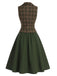 [Prevendita] 2PCS Completo Gonna Verde Scuro Anni '40 a Quadri con Gilet e Linea A 4