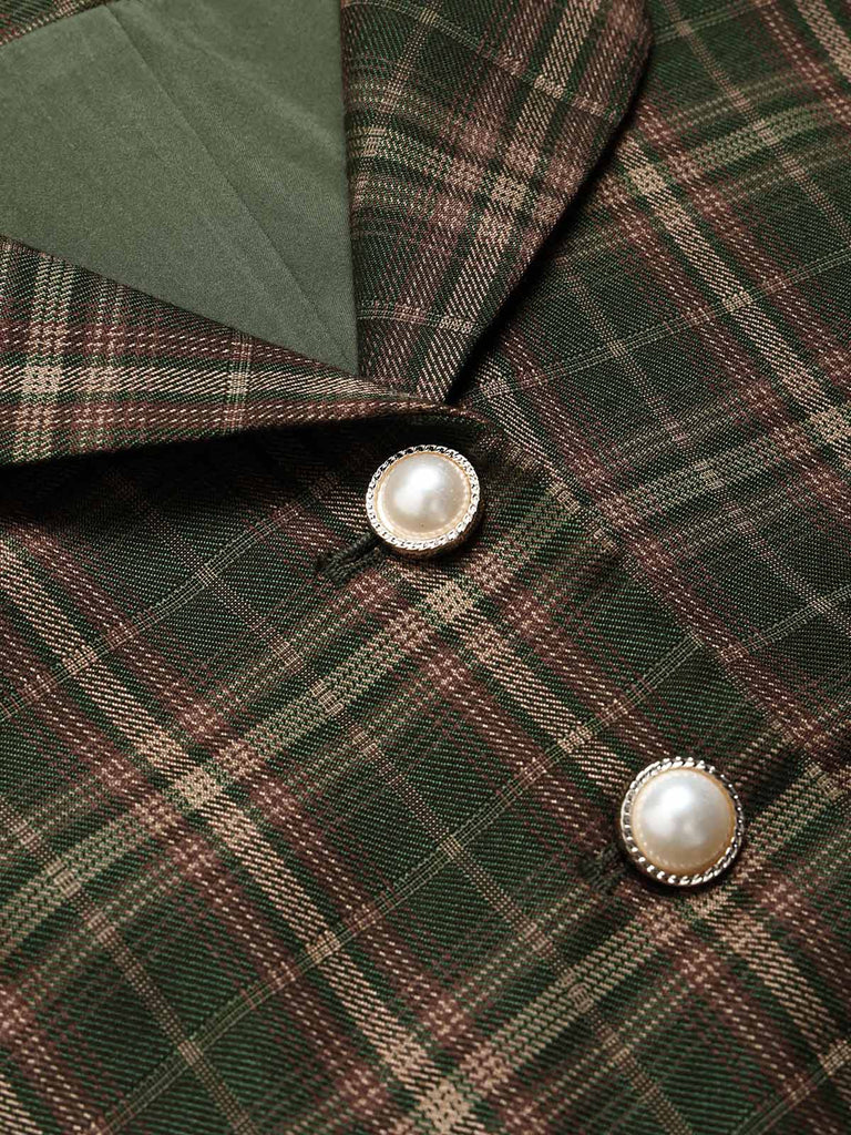 [Prevendita] 2PCS Completo Gonna Verde Scuro Anni '40 a Quadri con Gilet e Linea A 7