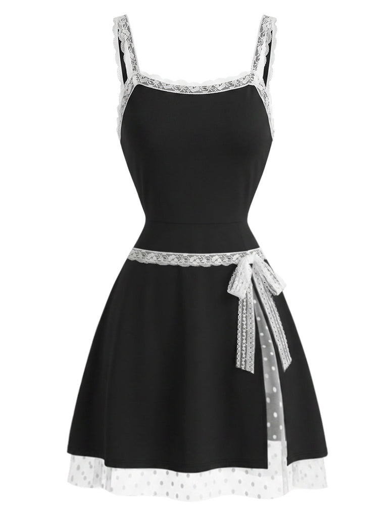 [Prevendita] Abito Black White Anni '60 White con Fiocco Tie in Pizzo con Bordo Cami 2