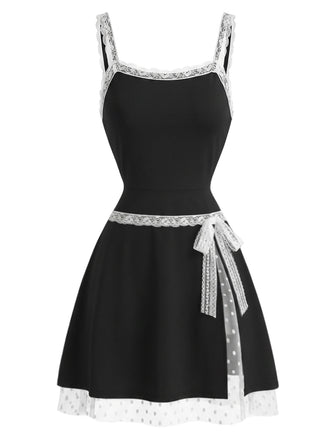 [Prevendita] Abito Black White Anni '60 White con Fiocco Tie in Pizzo con Bordo Cami 2