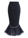 [Prevendita] Gonna Blu Scuro Anni '60 a Sirena con Bordo a Contrasto Orlo in Tulle 4