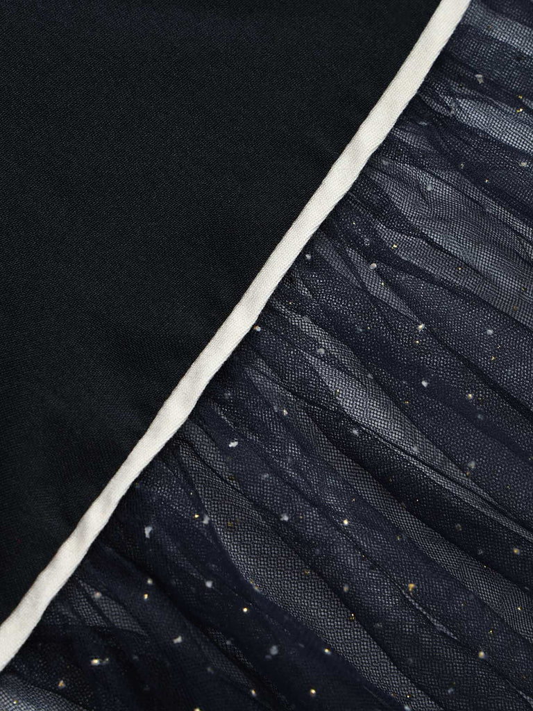 [Prevendita] Gonna Blu Scuro Anni '60 a Sirena con Bordo a Contrasto Orlo in Tulle 5