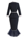 [Prevendita] 2PCS Completo blu scuro con giacca con revers e cintura e gonna a sirena con orlo in tulle Anni '60 4
