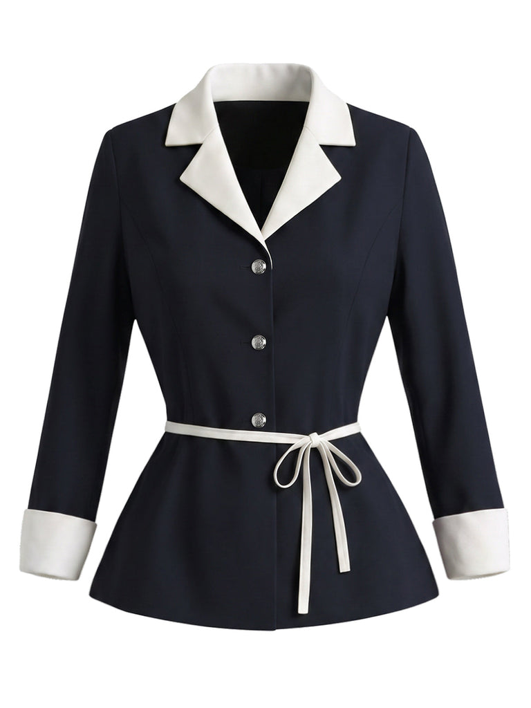 [Prevendita] 2PCS Completo blu scuro con giacca con revers e cintura e gonna a sirena con orlo in tulle Anni '60 5