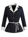 [Prevendita] 2PCS Completo blu scuro con giacca con revers e cintura e gonna a sirena con orlo in tulle Anni '60 5