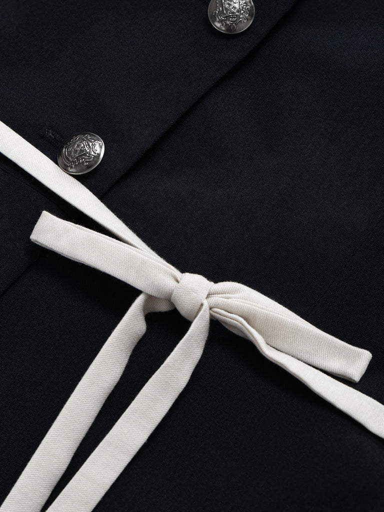 [Prevendita] 2PCS Completo blu scuro con giacca con revers e cintura e gonna a sirena con orlo in tulle Anni '60 8