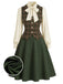 [Prevendita] 3PCS Completo Gonna Verde Anni '40 con Camicetta a Fiocco Gilet a Quadri e Linea A