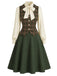 [Prevendita] 3PCS Completo Gonna Verde Anni '40 con Camicetta a Fiocco Gilet a Quadri e Linea A 2
