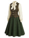 [Prevendita] 3PCS Completo Gonna Verde Anni '40 con Camicetta a Fiocco Gilet a Quadri e Linea A 3