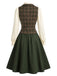 [Prevendita] 3PCS Completo Gonna Verde Anni '40 con Camicetta a Fiocco Gilet a Quadri e Linea A 4