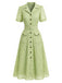 [Prevendita] Abito Giallo Verde Anni '40 in Pizzo con Cintura Colletto con Revers con Tasche Camicia 2