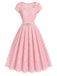 [Prevendita] Abito Rosa Anni '50 Scollo a Cuore in Pizzo con Perle Cintura Umbrella 2