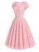 [Prevendita] Abito Rosa Anni '50 Scollo a Cuore in Pizzo con Perle Cintura Umbrella 3