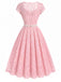 [Prevendita] Abito Rosa Anni '50 Scollo a Cuore in Pizzo con Perle Cintura Umbrella 4