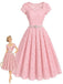 [Prevendita] Abito Rosa Anni '50 Scollo a Cuore in Pizzo con Perle Cintura Umbrella