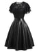 [Prevendita] Abito Nero Anni '50 in Pizzo e Ecopelle con Scollo Tondo 3