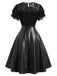 [Prevendita] Abito Nero Anni '50 in Pizzo e Ecopelle con Scollo Tondo 4