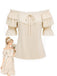 [Prevendita] Camicetta Beige Anni '70 Convertible Off‑spalle in Pizzo con Volant