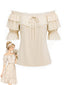 [Prevendita] Camicetta Beige Anni '70 Trasformabile in Pizzo con Volant e Spalle Scoperte