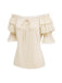 [Prevendita] 2PCS Gonna Beige Anni '70 Off‑spalle in Pizzo con Volant Top e Asimmetrico 6
