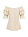[Prevendita] 2PCS Gonna Beige Anni '70 Off‑spalle in Pizzo con Volant Top e Asimmetrico 7