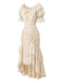 [Prevendita] 2PCS Gonna Beige Anni '70 Off‑spalle in Pizzo con Volant Top e Asimmetrico 3