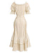 [Prevendita] 2PCS Gonna Beige Anni '70 Off‑spalle in Pizzo con Volant Top e Asimmetrico 4