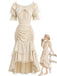 [Prevendita] 2PCS Gonna Beige Anni '70 Off‑spalle in Pizzo con Volant Top e Asimmetrico