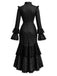 [Prevendita] Abito Black And Bianco Anni '70 Gotico a Pois in Pizzo Patchwork Arricciato 5