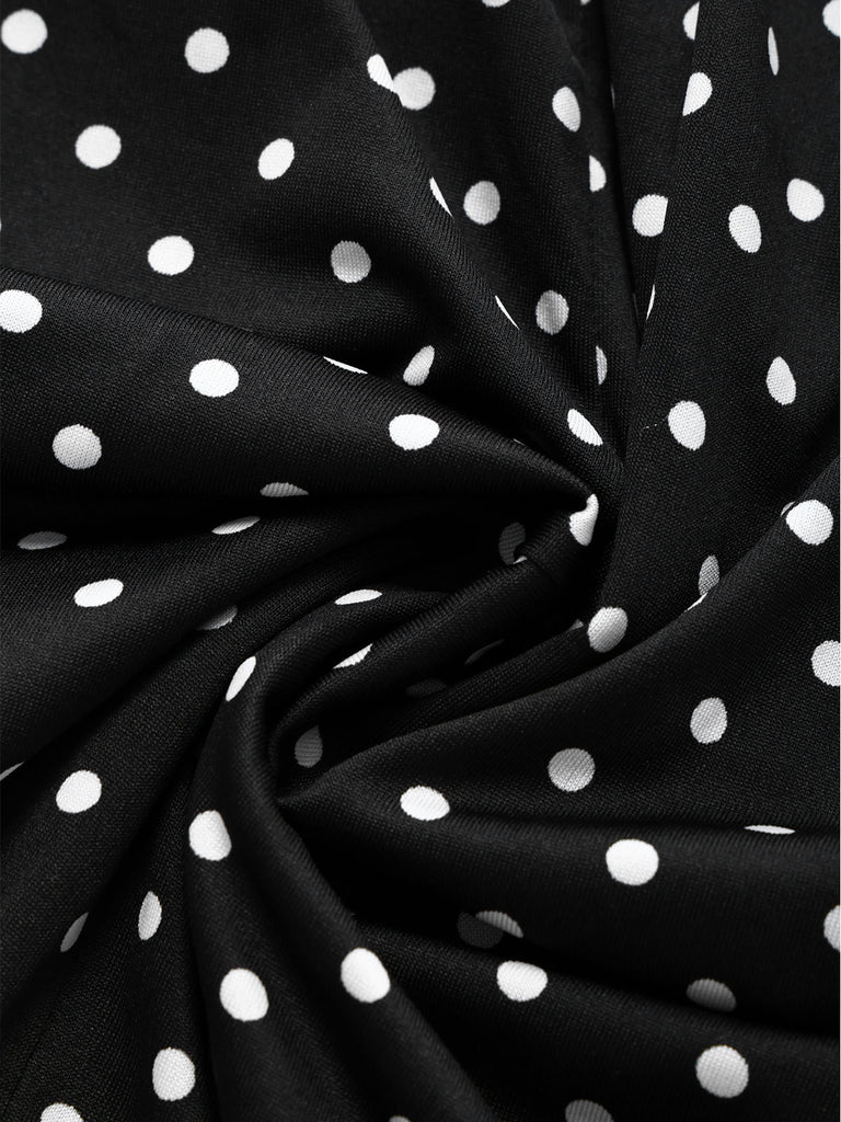 [Prevendita] Abito Black And Bianco Anni '70 Gotico a Pois in Pizzo Patchwork Arricciato 6