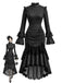 [Prevendita] Abito Black And Bianco Anni '70 Gotico a Pois in Pizzo Patchwork Arricciato