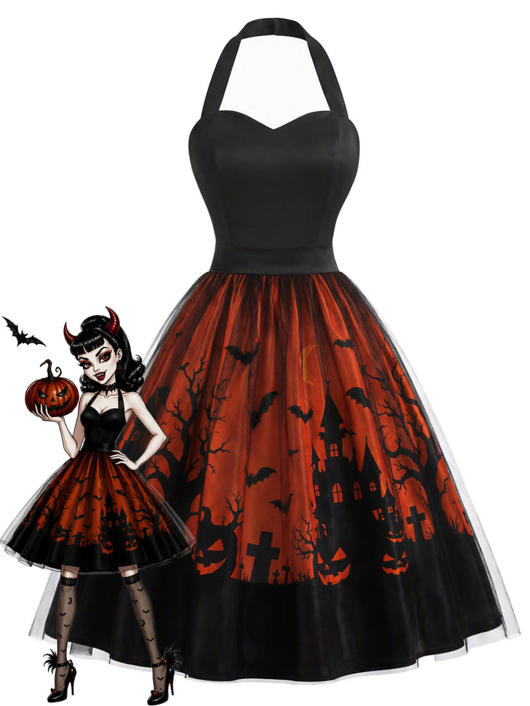 [Prevendita] Abito Nero Anni '50 Scollo all'Americana a Cuore in Tulle di Halloween