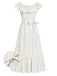 [Prevendita] Abito Rosa Anni '30 Embroidered Floreale a Righe Convertible con Volant Scollo