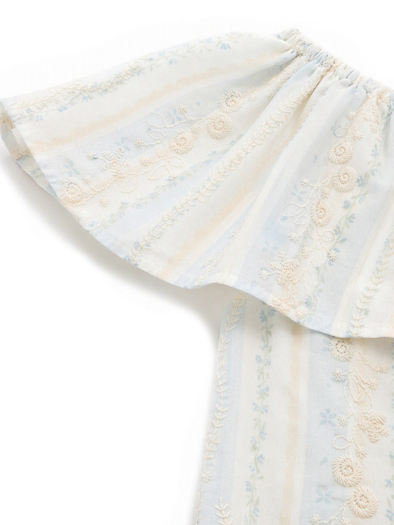 [Prevendita] Abito Rosa Anni '30 Embroidered Floreale a Righe Convertible con Volant Scollo 5