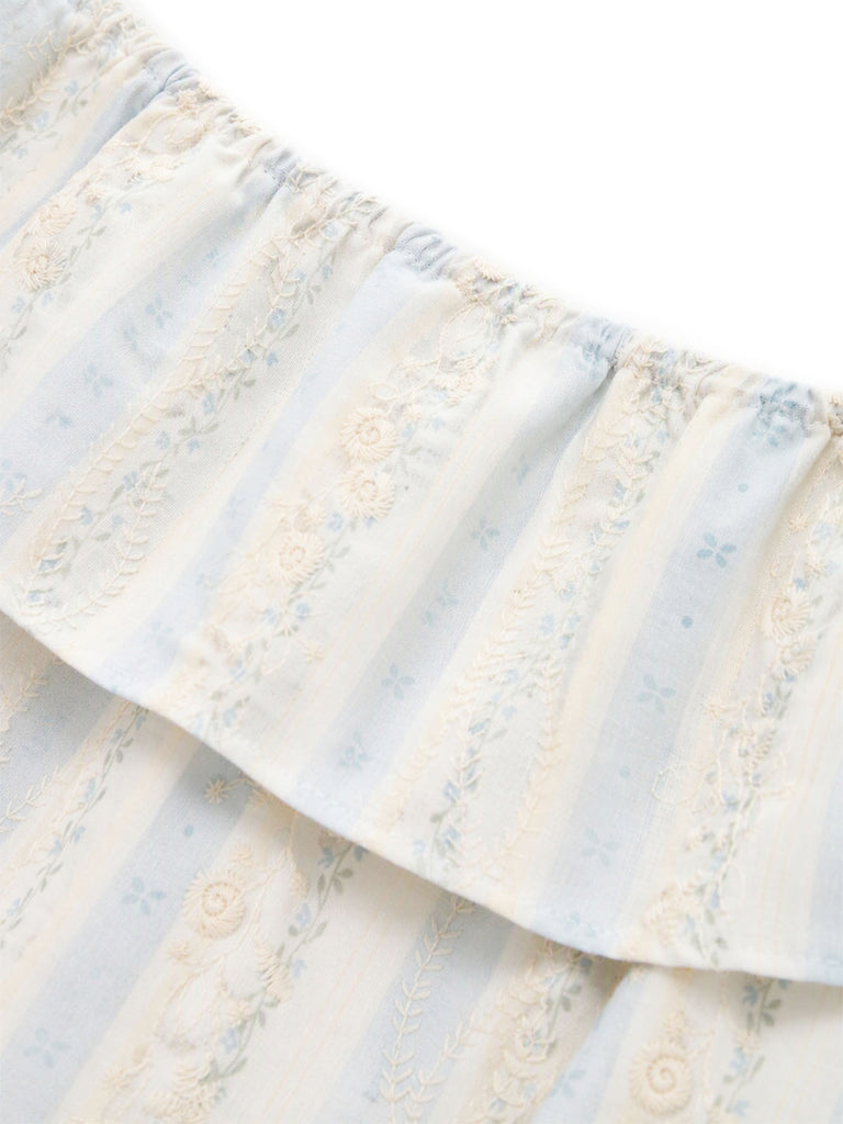 [Prevendita] Abito Rosa Anni '30 Embroidered Floreale a Righe Convertible con Volant Scollo 6