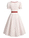 [Prevendita] Abito Rosso e Bianco Anni '50 a Pois Scollo Quadrato con Fiocco 3