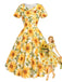 [Prevendita] Abito a Ruota Giallo Scuro Anni '50 Stampa Girasoli Colletto Peter Pan