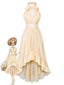 [Prevendita] Abito Beige Anni '30 con Orlo Asimmetrico e Volant e Scollo All'americana