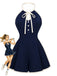 [Prevendita] Tuta Corta Blu Navy Anni '70 Scollo all'Americana con Nodo Davanti Profili a Contrasto