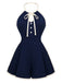 [Prevendita] Tuta Corta Blu Navy Anni '70 Scollo all'Americana con Nodo Davanti Profili a Contrasto 2
