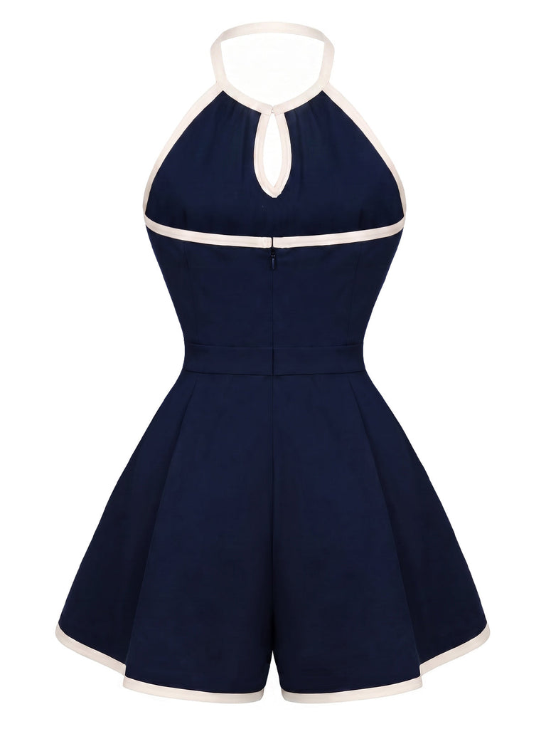[Prevendita] Tuta Corta Blu Navy Anni '70 Scollo all'Americana con Nodo Davanti Profili a Contrasto 3