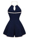 [Prevendita] Tuta Corta Blu Navy Anni '70 Scollo all'Americana con Nodo Davanti Profili a Contrasto 3