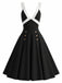 [Prevendita] Abito a Ruota Nero Anni '50 Contrast Deep V Double Buttons 2