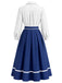 [Prevendita] Abito a Ruota Bianco e Blu Anni '50 Effetto Due Pezzi con Revers Bordo a Contrasto e Cintura 3