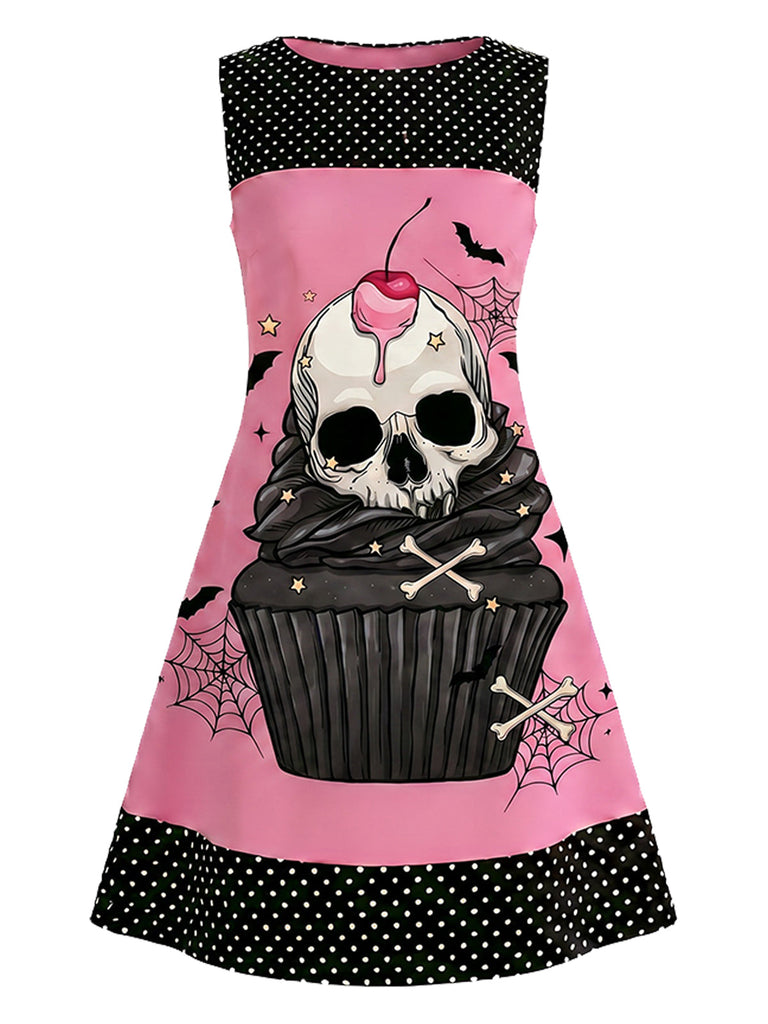 [Prevendita] Abito Rosa Pesca Anni '60 Teschio Cupcake a Pois Linea a 2