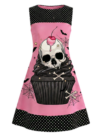 [Prevendita] Abito Rosa Pesca Anni '60 Teschio Cupcake a Pois Linea a 2
