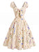 [Prevendita] Abito Beige Scollo a Cuore Fiori Selvatici con Fiocco Anni '50 2