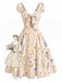 [Prevendita] Abito Beige Scollo a Cuore Fiori Selvatici con Fiocco Anni '50